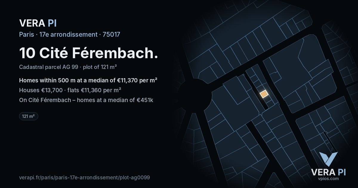 10 Cité Férembach, 17e arrondissement at night – the plot lit, the parcels around coloured by the prices near them