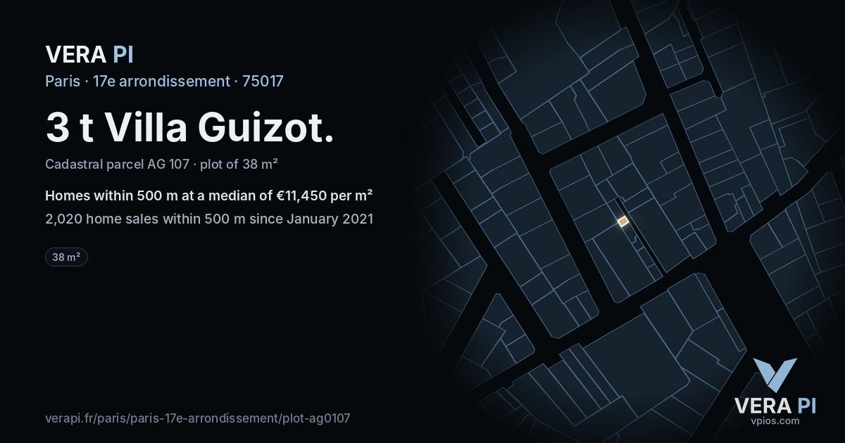 3 t Villa Guizot, 17e arrondissement at night – the plot lit, the parcels around coloured by the prices near them