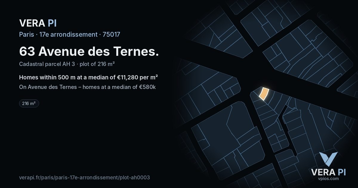 63 Avenue des Ternes, 17e arrondissement at night – the plot lit, the parcels around coloured by the prices near them