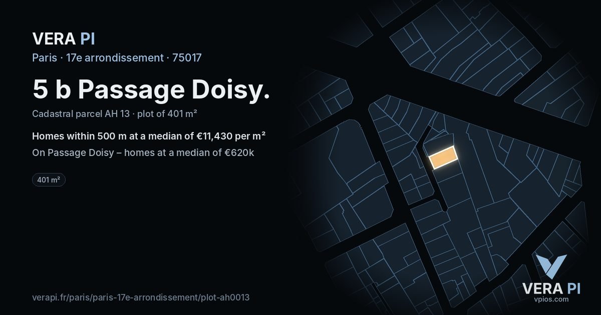 5 b Passage Doisy, 17e arrondissement at night – the plot lit, the parcels around coloured by the prices near them