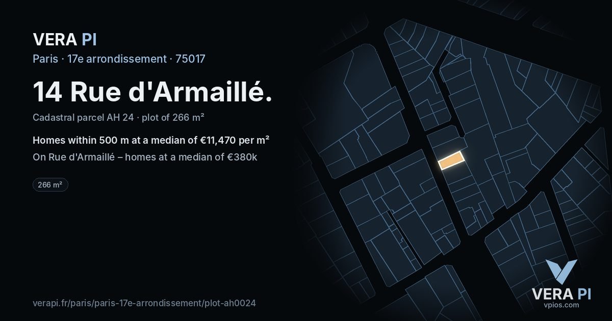 14 Rue d'Armaillé, 17e arrondissement at night – the plot lit, the parcels around coloured by the prices near them