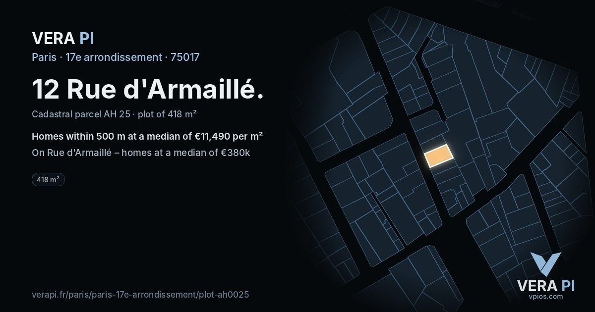 12 Rue d'Armaillé, 17e arrondissement at night – the plot lit, the parcels around coloured by the prices near them