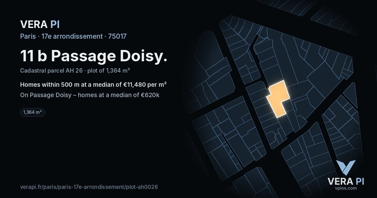 11 b Passage Doisy, 17e arrondissement at night – the plot lit, the parcels around coloured by the prices near them
