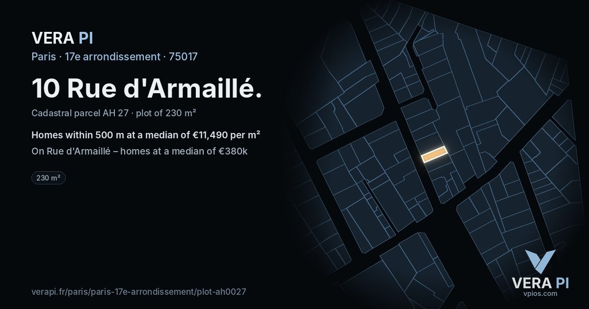 10 Rue d'Armaillé, 17e arrondissement at night – the plot lit, the parcels around coloured by the prices near them