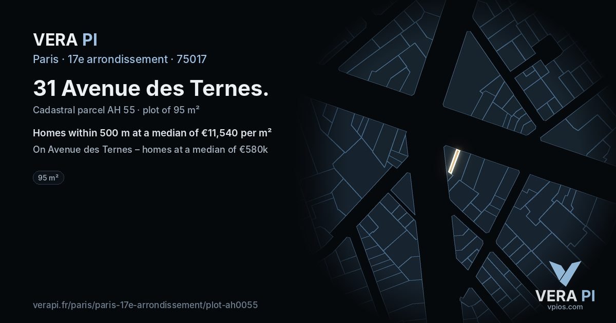 31 Avenue des Ternes, 17e arrondissement at night – the plot lit, the parcels around coloured by the prices near them