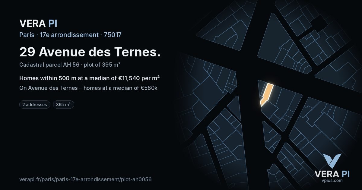 29 Avenue des Ternes, 17e arrondissement at night – the plot lit, the parcels around coloured by the prices near them