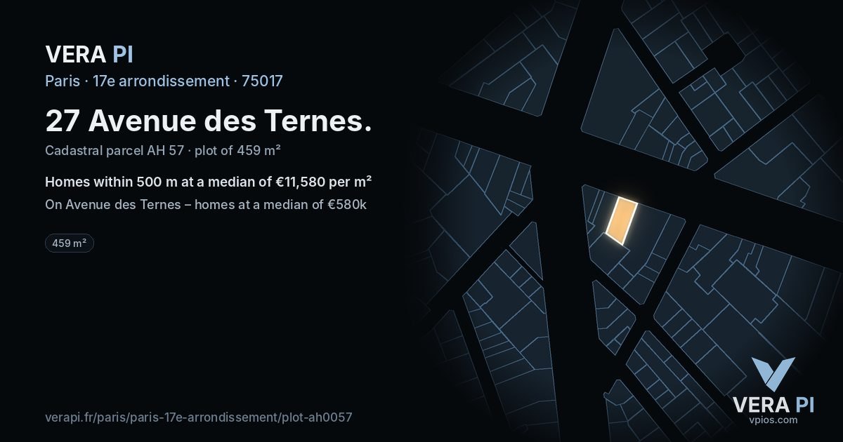 27 Avenue des Ternes, 17e arrondissement at night – the plot lit, the parcels around coloured by the prices near them