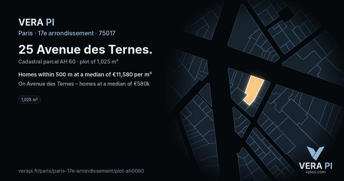 25 Avenue des Ternes, 17e arrondissement at night – the plot lit, the parcels around coloured by the prices near them