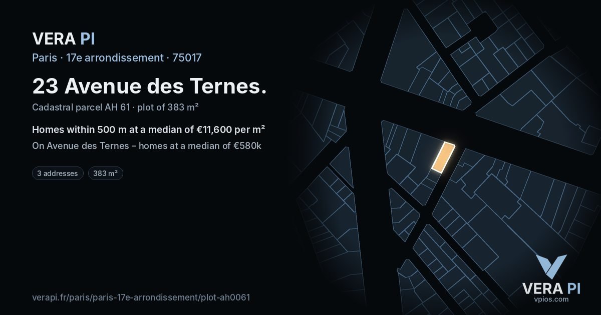 23 Avenue des Ternes, 17e arrondissement at night – the plot lit, the parcels around coloured by the prices near them