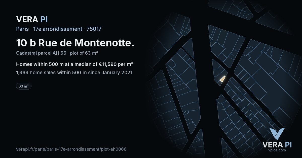 10 b Rue de Montenotte, 17e arrondissement at night – the plot lit, the parcels around coloured by the prices near them