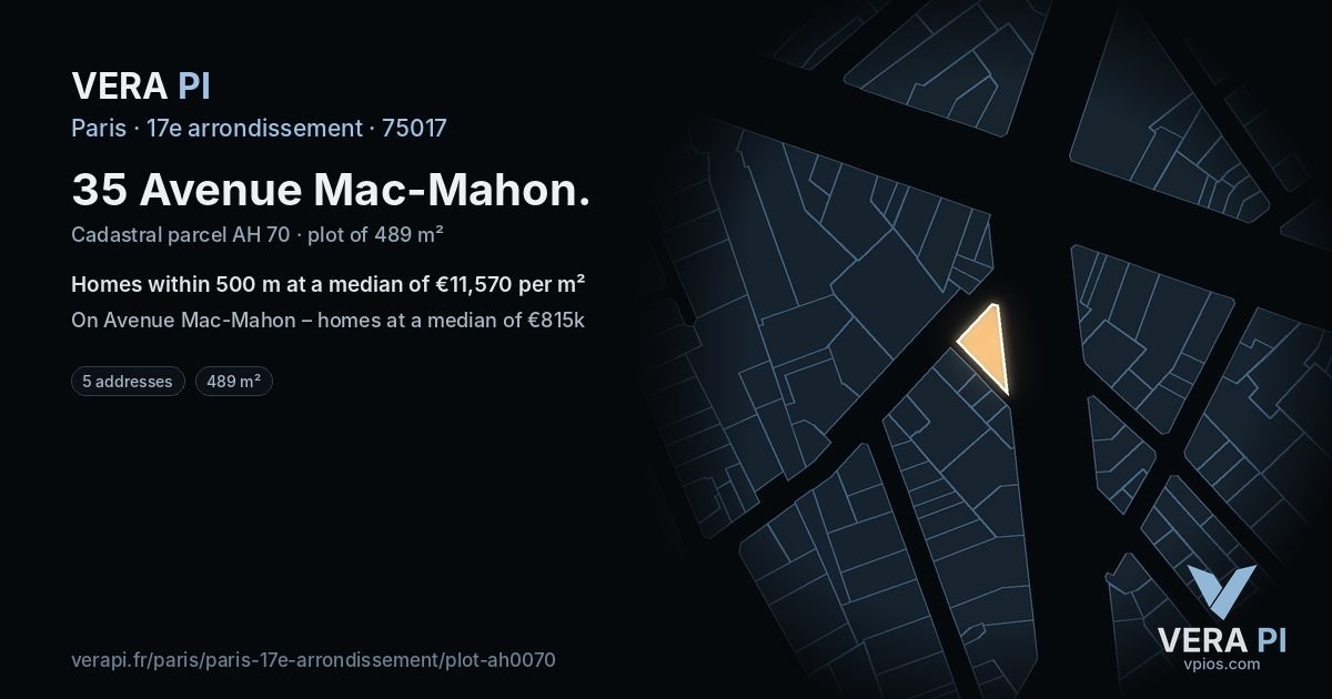 35 Avenue Mac-Mahon, 17e arrondissement at night – the plot lit, the parcels around coloured by the prices near them