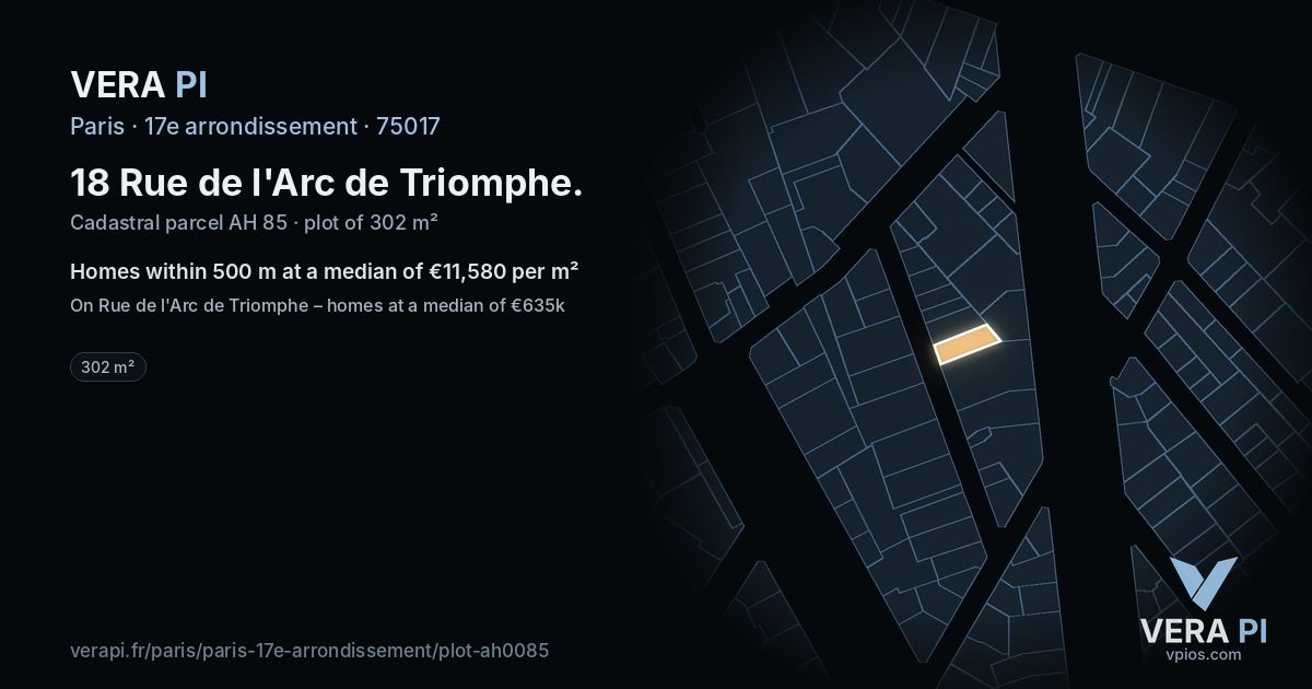 18 Rue de l'Arc de Triomphe, 17e arrondissement at night – the plot lit, the parcels around coloured by the prices near them
