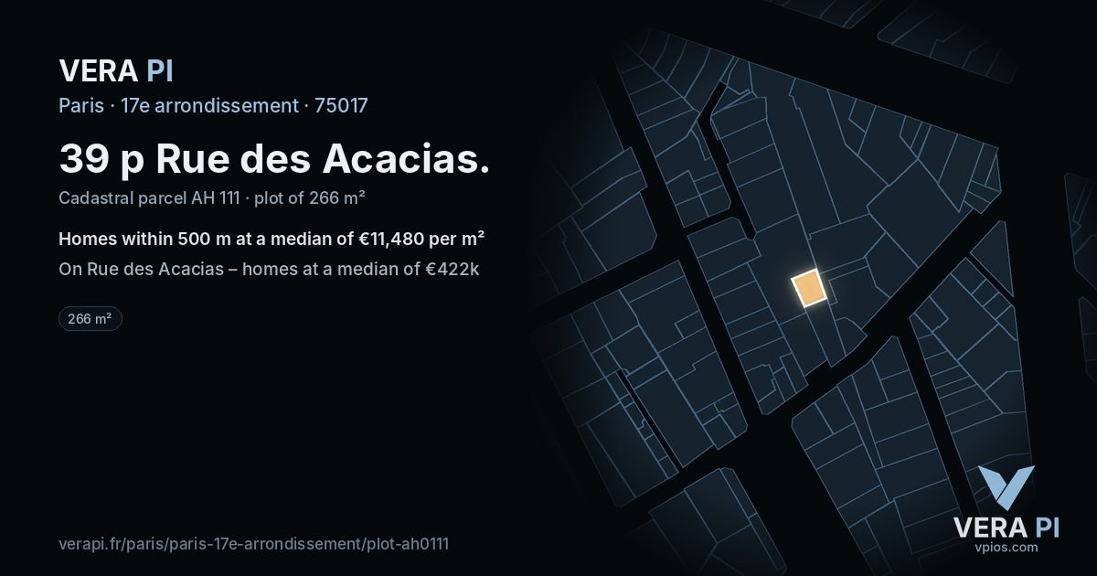 39 p Rue des Acacias, 17e arrondissement at night – the plot lit, the parcels around coloured by the prices near them