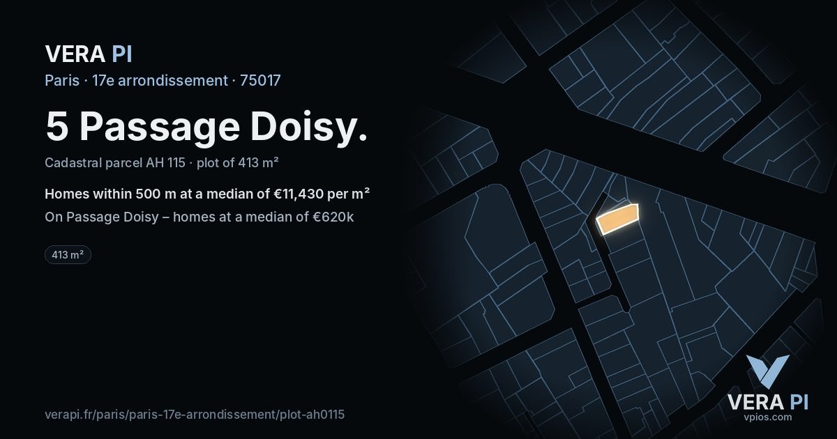 5 Passage Doisy, 17e arrondissement at night – the plot lit, the parcels around coloured by the prices near them