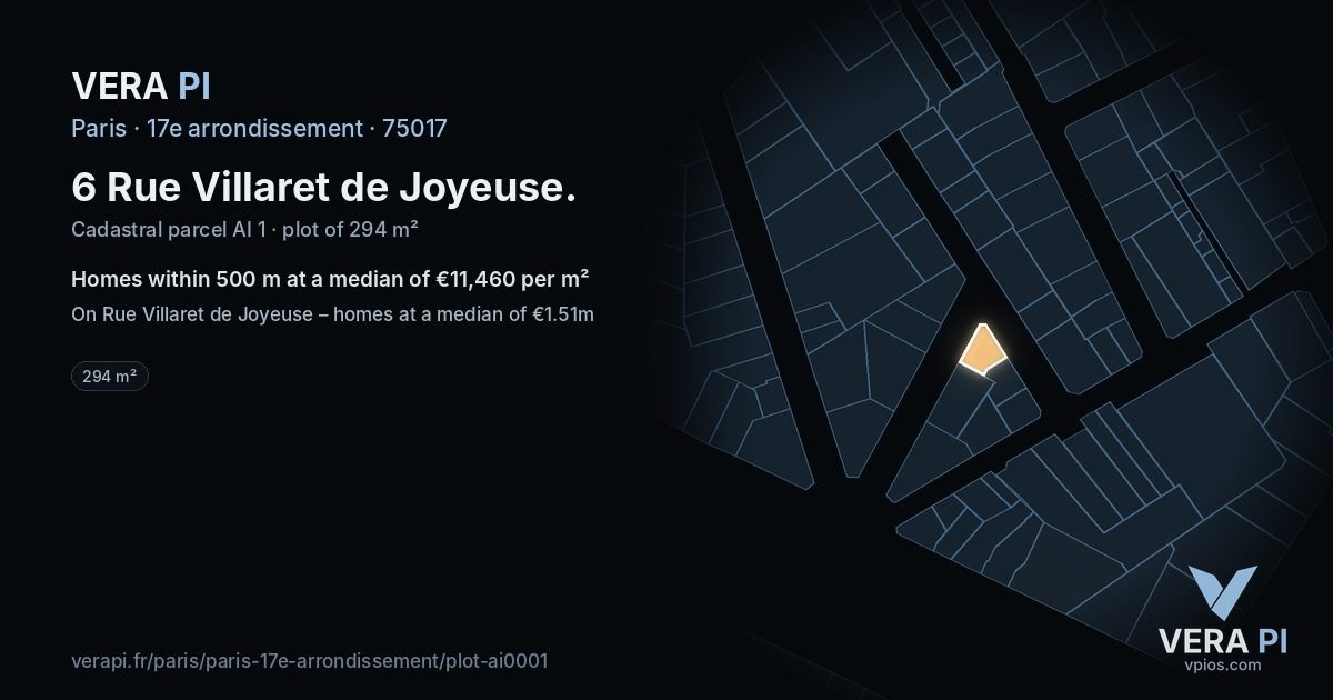 6 Rue Villaret de Joyeuse, 17e arrondissement at night – the plot lit, the parcels around coloured by the prices near them