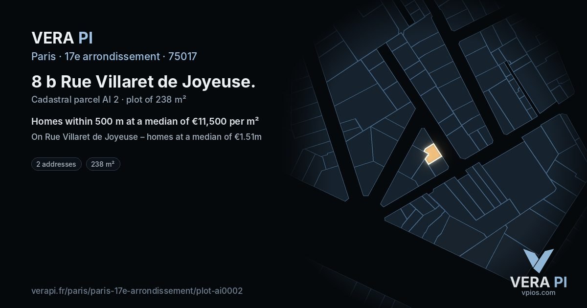8 b Rue Villaret de Joyeuse, 17e arrondissement at night – the plot lit, the parcels around coloured by the prices near them