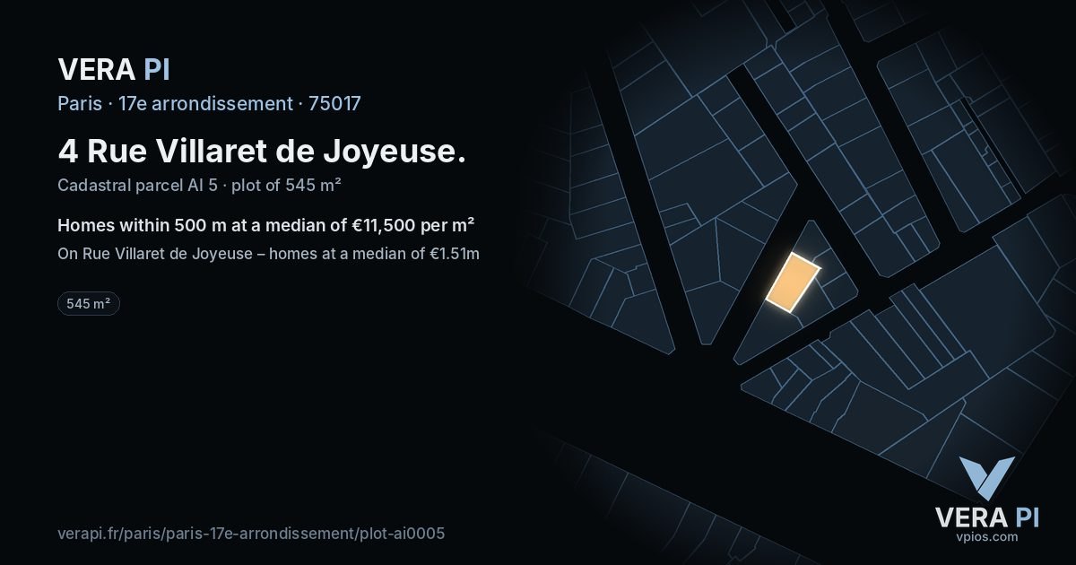 4 Rue Villaret de Joyeuse, 17e arrondissement at night – the plot lit, the parcels around coloured by the prices near them