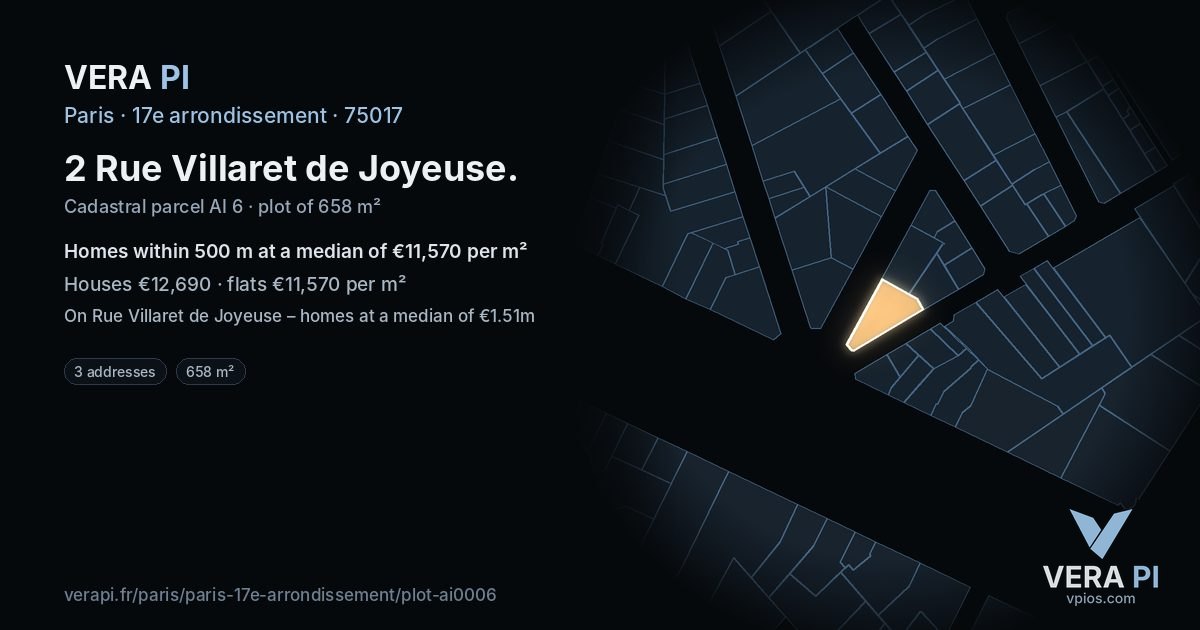 2 Rue Villaret de Joyeuse, 17e arrondissement at night – the plot lit, the parcels around coloured by the prices near them
