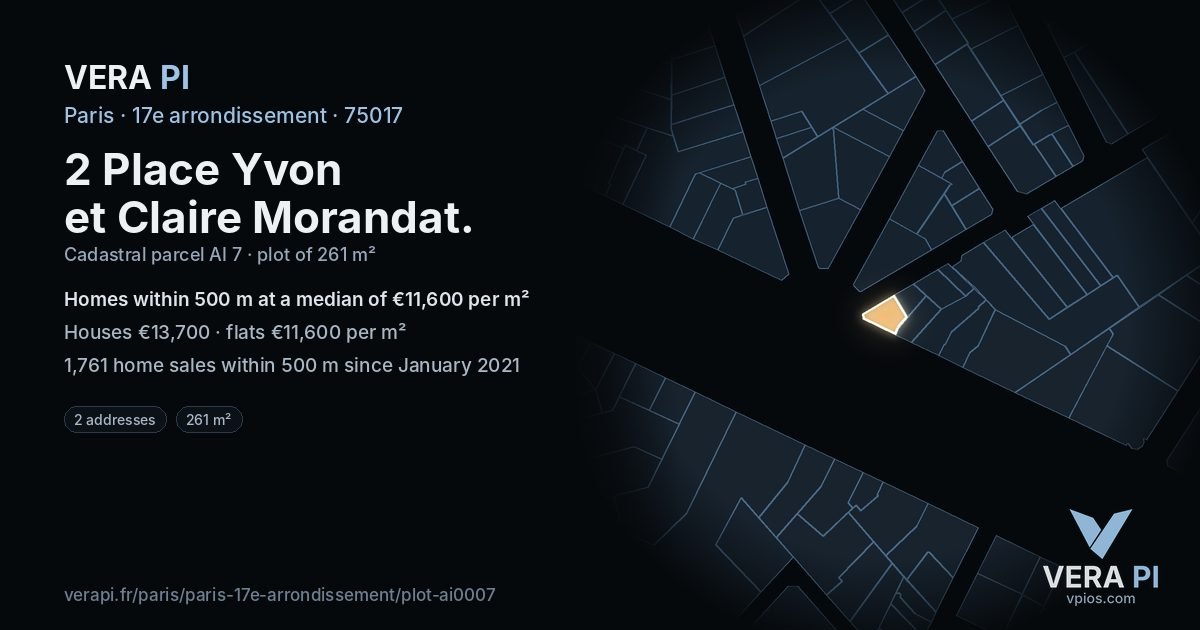 2 Place Yvon et Claire Morandat, 17e arrondissement at night – the plot lit, the parcels around coloured by the prices near them