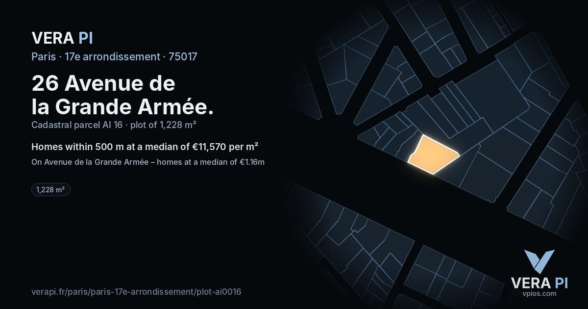 26 Avenue de la Grande Armée, 17e arrondissement at night – the plot lit, the parcels around coloured by the prices near them