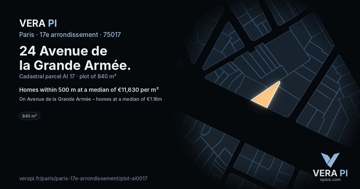 24 Avenue de la Grande Armée, 17e arrondissement at night – the plot lit, the parcels around coloured by the prices near them