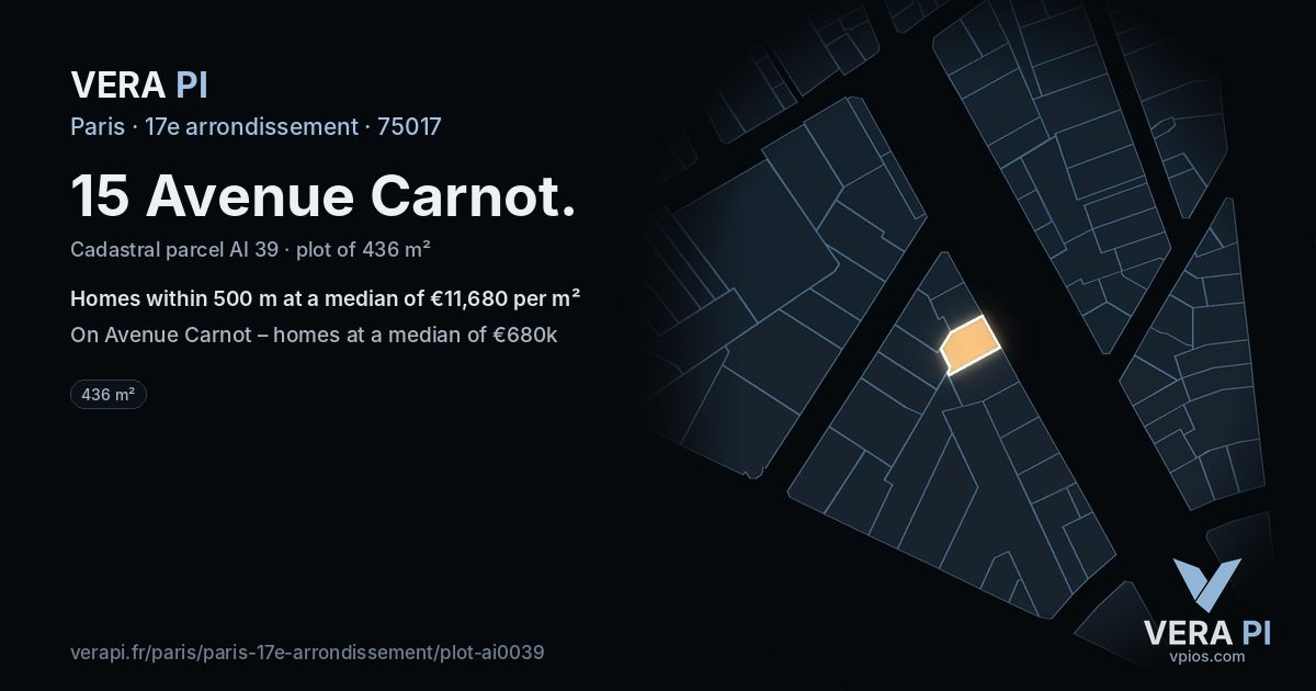15 Avenue Carnot, 17e arrondissement at night – the plot lit, the parcels around coloured by the prices near them
