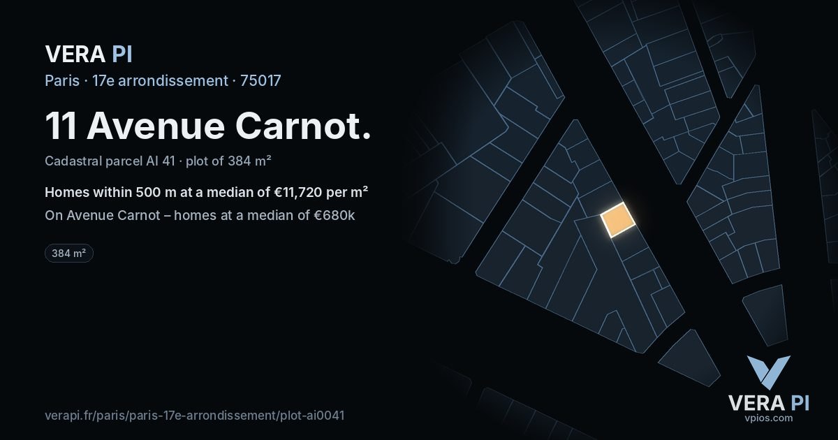 11 Avenue Carnot, 17e arrondissement at night – the plot lit, the parcels around coloured by the prices near them
