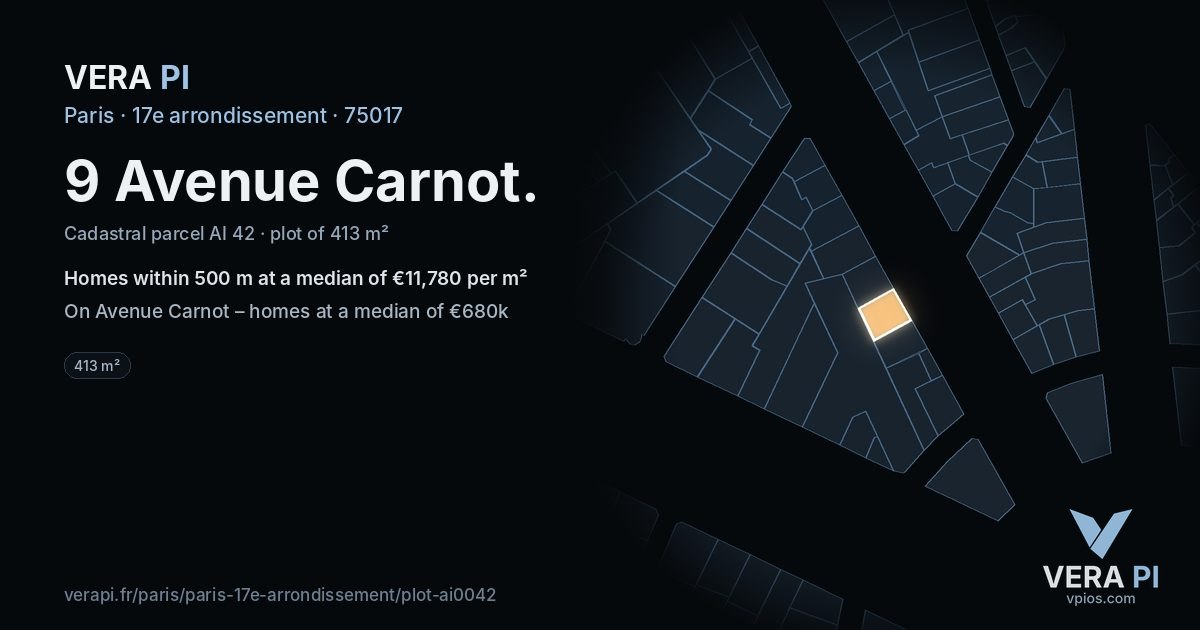 9 Avenue Carnot, 17e arrondissement at night – the plot lit, the parcels around coloured by the prices near them