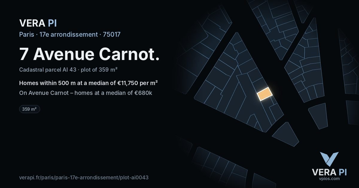 7 Avenue Carnot, 17e arrondissement at night – the plot lit, the parcels around coloured by the prices near them