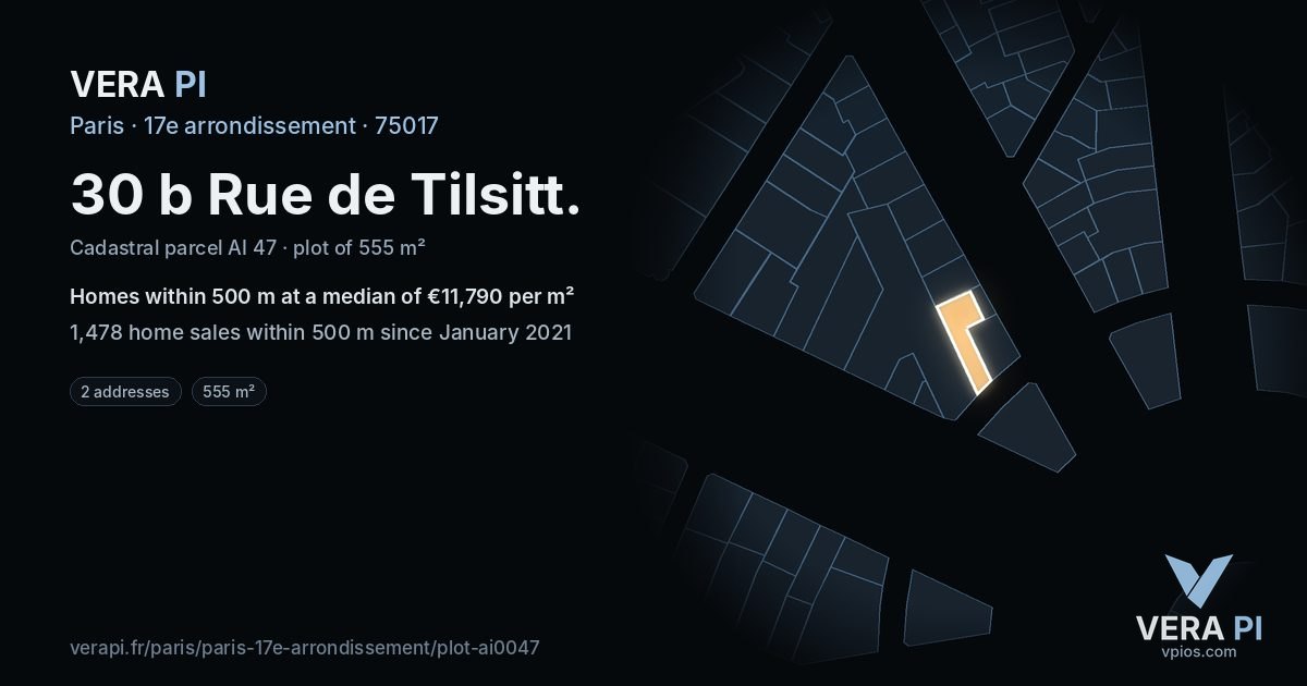 30 b Rue de Tilsitt, 17e arrondissement at night – the plot lit, the parcels around coloured by the prices near them