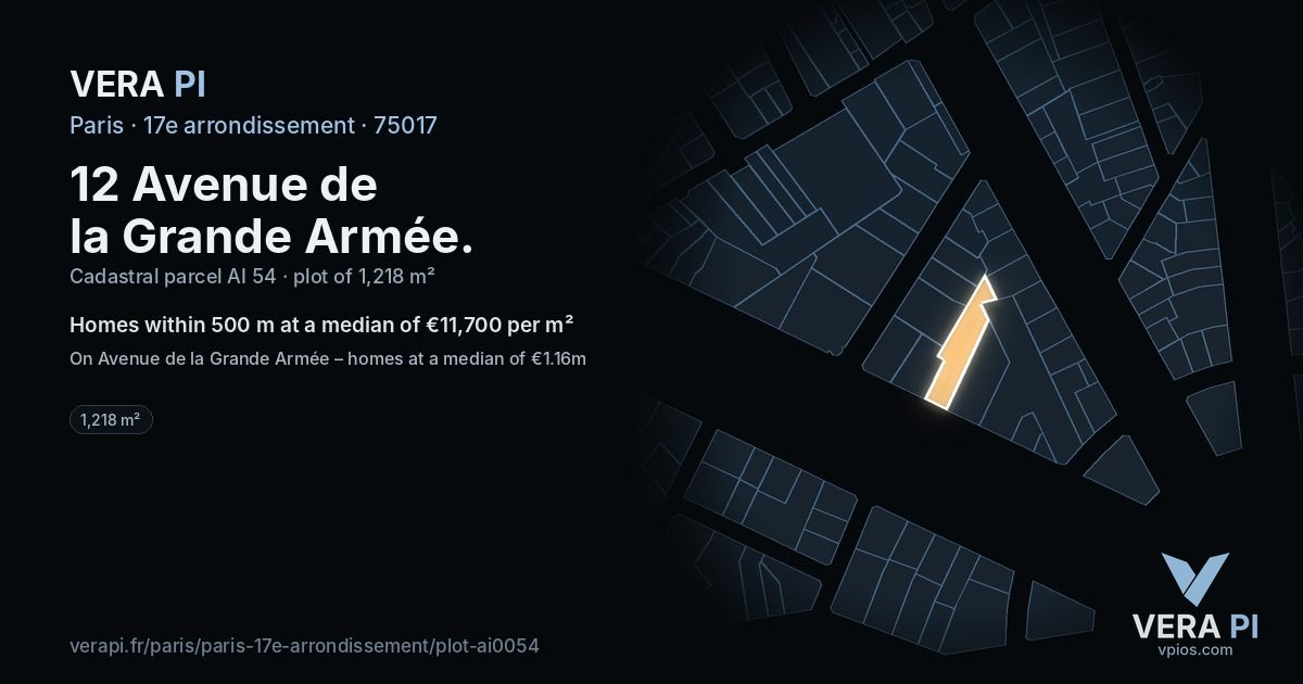 12 Avenue de la Grande Armée, 17e arrondissement at night – the plot lit, the parcels around coloured by the prices near them