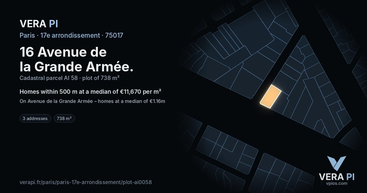 16 Avenue de la Grande Armée, 17e arrondissement at night – the plot lit, the parcels around coloured by the prices near them