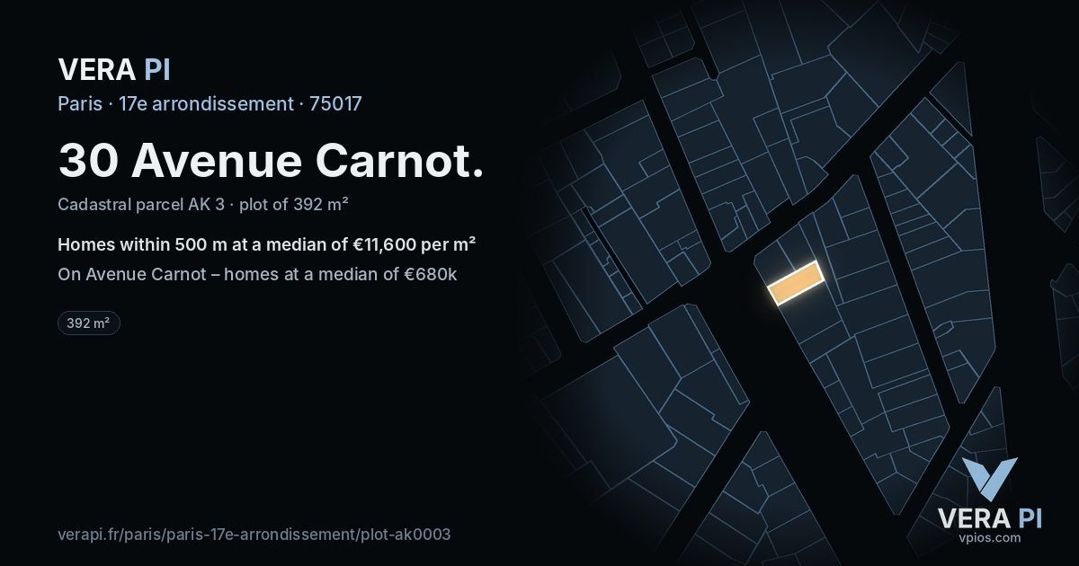 30 Avenue Carnot, 17e arrondissement at night – the plot lit, the parcels around coloured by the prices near them