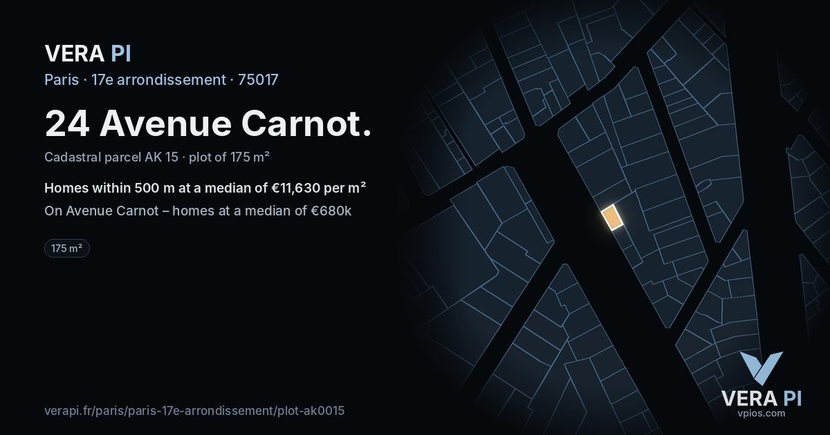 24 Avenue Carnot, 17e arrondissement at night – the plot lit, the parcels around coloured by the prices near them