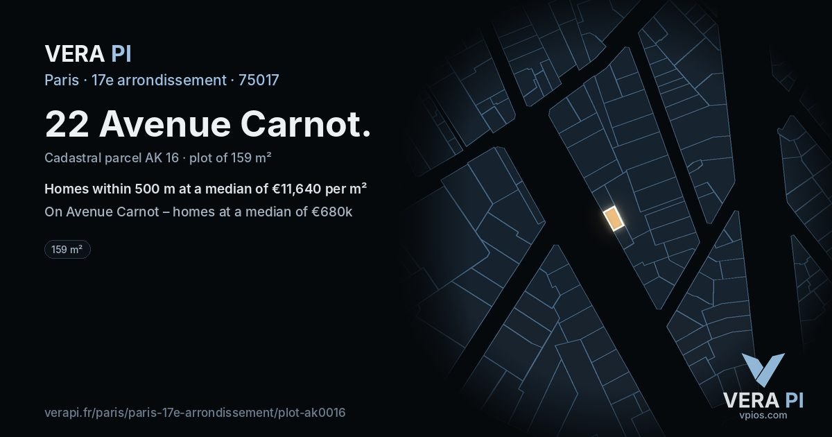 22 Avenue Carnot, 17e arrondissement at night – the plot lit, the parcels around coloured by the prices near them