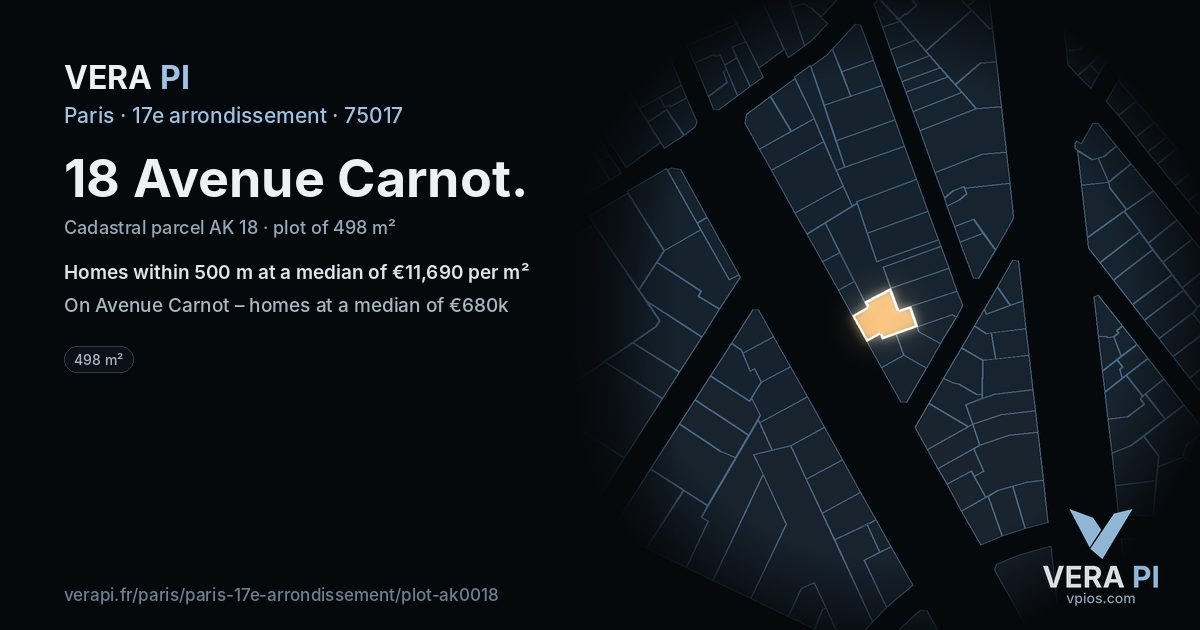 18 Avenue Carnot, 17e arrondissement at night – the plot lit, the parcels around coloured by the prices near them