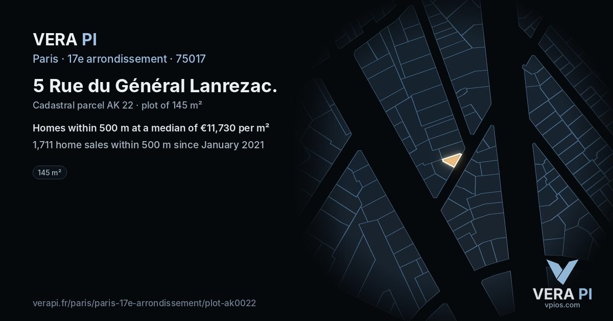 5 Rue du Général Lanrezac, 17e arrondissement at night – the plot lit, the parcels around coloured by the prices near them