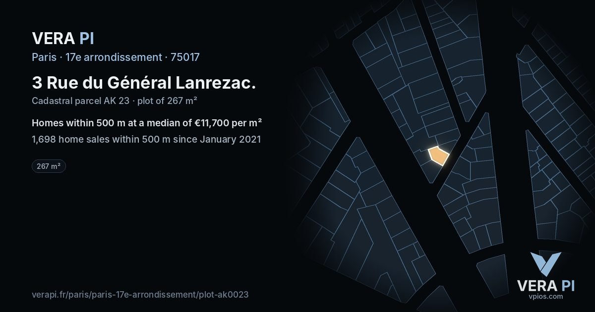 3 Rue du Général Lanrezac, 17e arrondissement at night – the plot lit, the parcels around coloured by the prices near them
