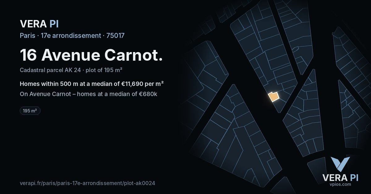 16 Avenue Carnot, 17e arrondissement at night – the plot lit, the parcels around coloured by the prices near them