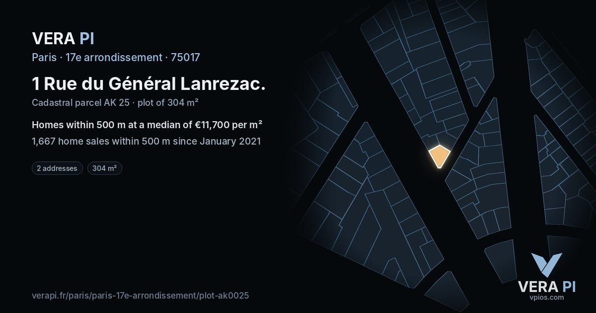 1 Rue du Général Lanrezac, 17e arrondissement at night – the plot lit, the parcels around coloured by the prices near them