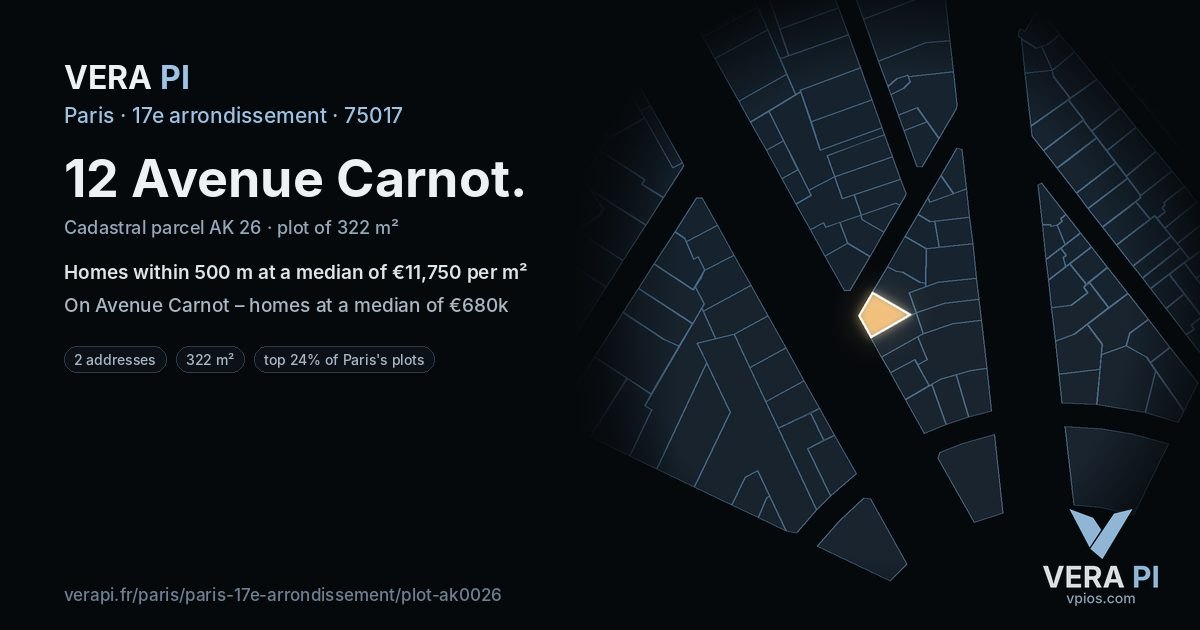 12 Avenue Carnot, 17e arrondissement at night – the plot lit, the parcels around coloured by the prices near them