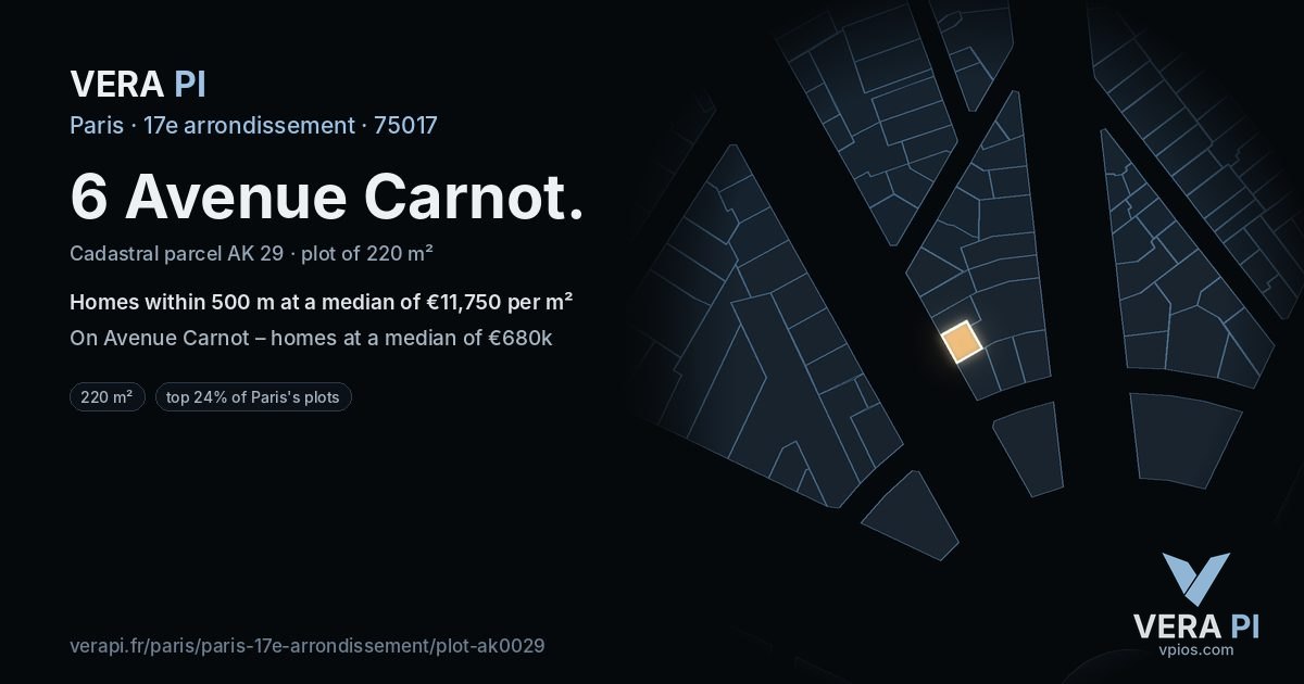 6 Avenue Carnot, 17e arrondissement at night – the plot lit, the parcels around coloured by the prices near them