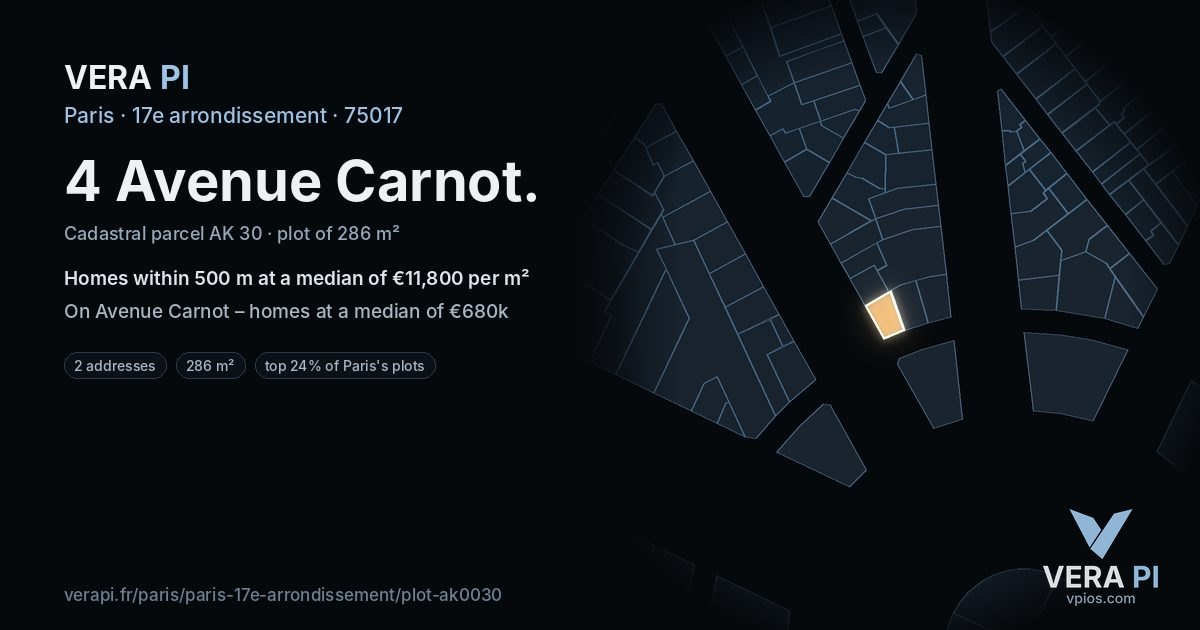 4 Avenue Carnot, 17e arrondissement at night – the plot lit, the parcels around coloured by the prices near them