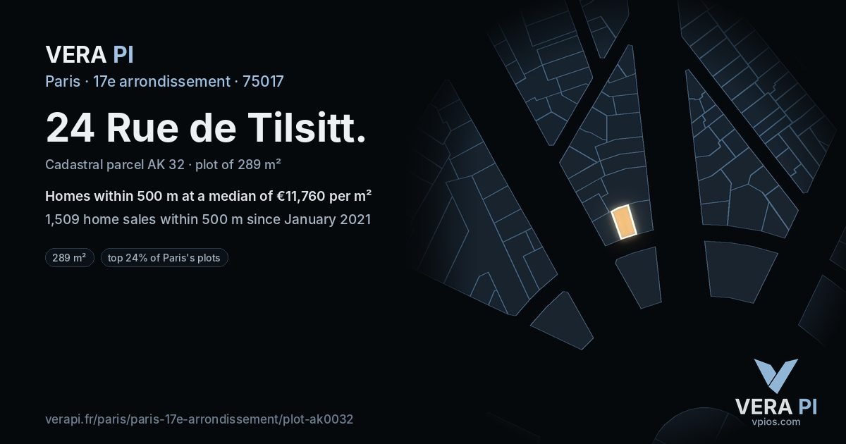24 Rue de Tilsitt, 17e arrondissement at night – the plot lit, the parcels around coloured by the prices near them