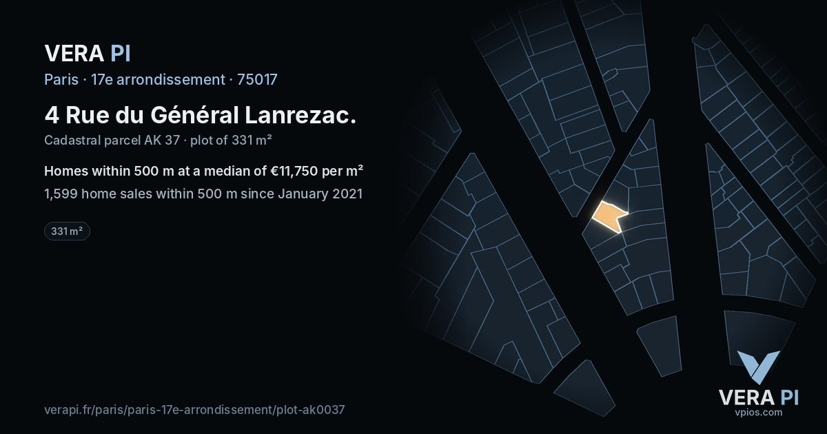 4 Rue du Général Lanrezac, 17e arrondissement at night – the plot lit, the parcels around coloured by the prices near them