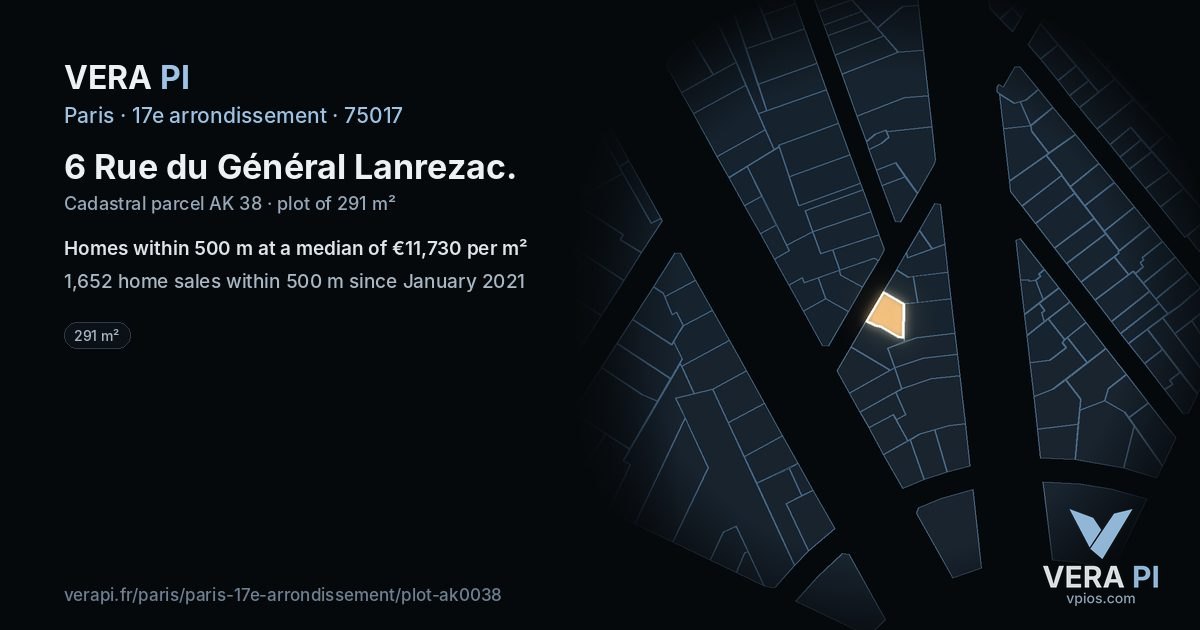 6 Rue du Général Lanrezac, 17e arrondissement at night – the plot lit, the parcels around coloured by the prices near them
