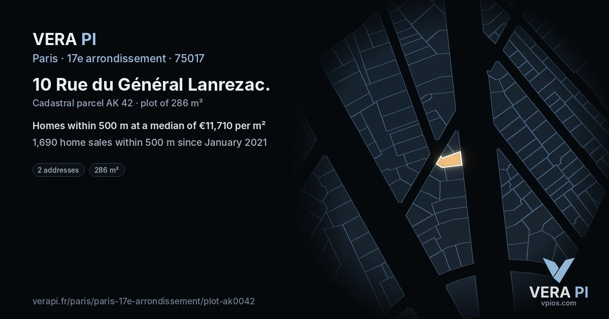10 Rue du Général Lanrezac, 17e arrondissement at night – the plot lit, the parcels around coloured by the prices near them