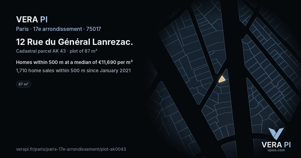 12 Rue du Général Lanrezac, 17e arrondissement at night – the plot lit, the parcels around coloured by the prices near them