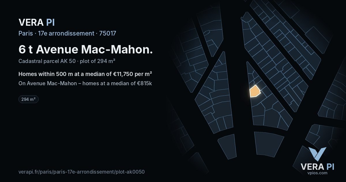 6 t Avenue Mac-Mahon, 17e arrondissement at night – the plot lit, the parcels around coloured by the prices near them