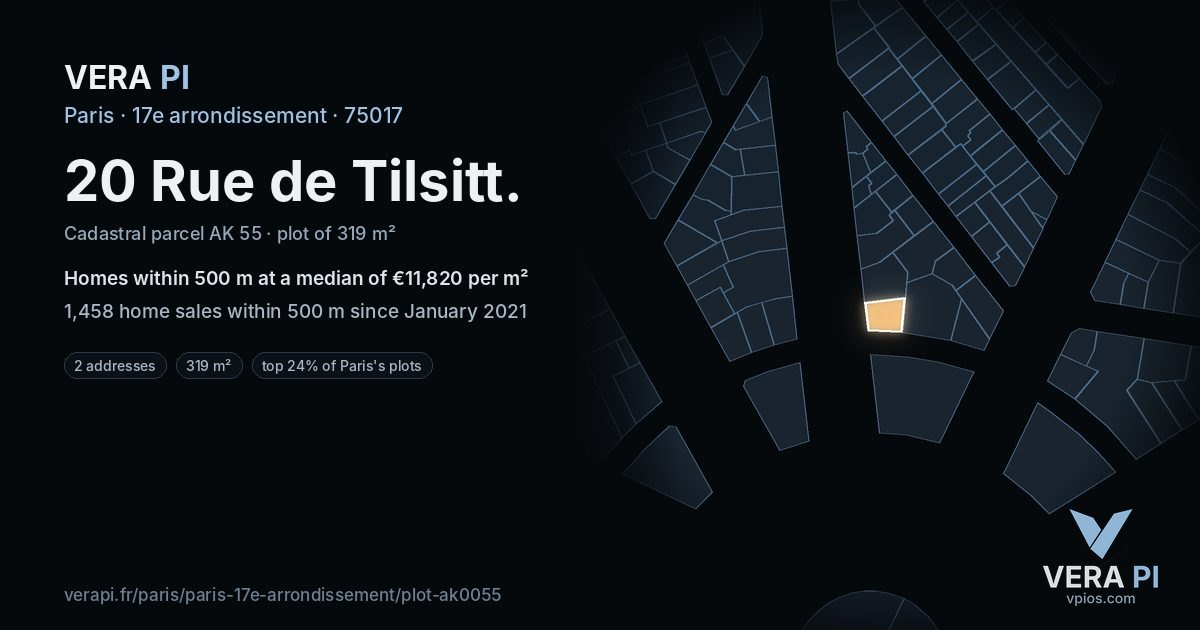 20 Rue de Tilsitt, 17e arrondissement at night – the plot lit, the parcels around coloured by the prices near them